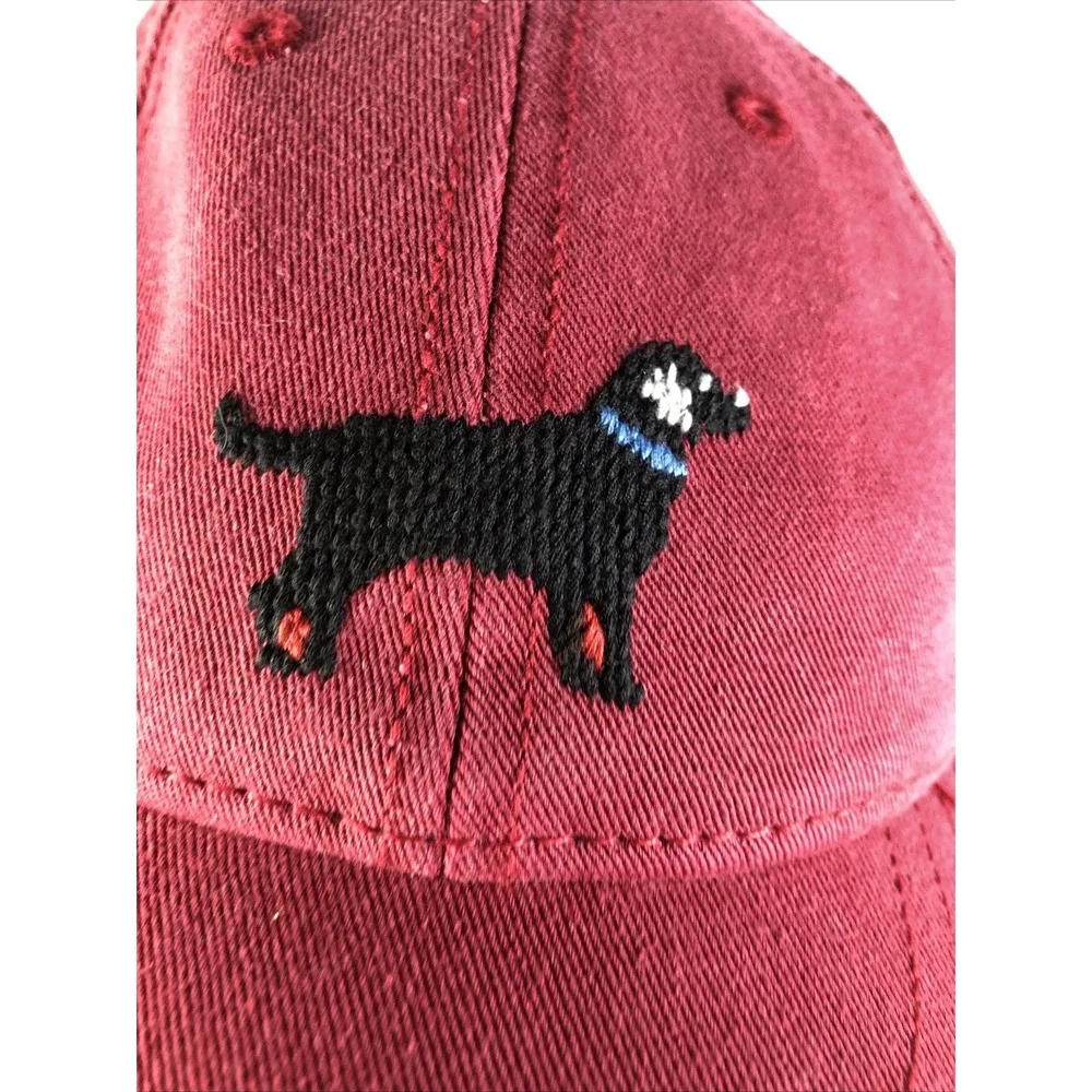 Harding Lane Original Needlepoint Hat Black Lab Dog Red Strap Back Adj Cap Kids